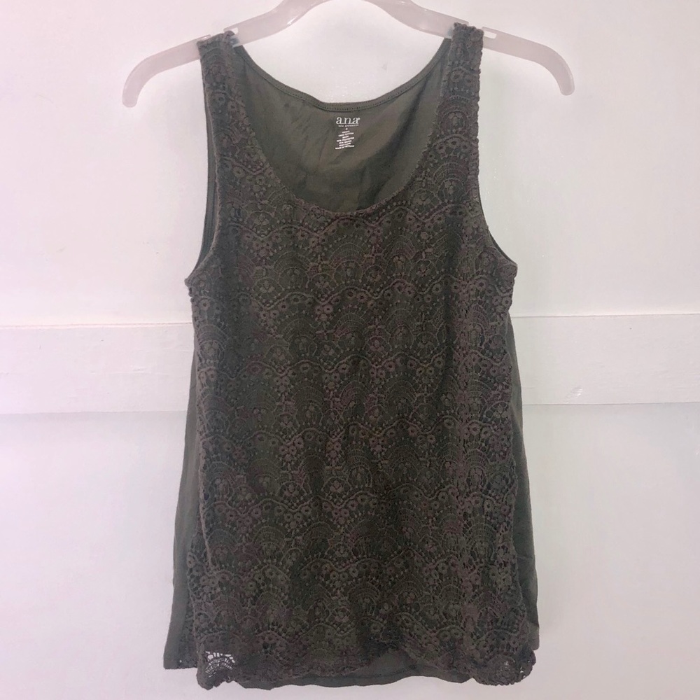 Navy Green Lacey Tank Top